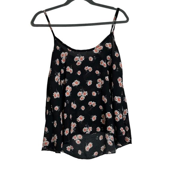 About A Girl y2K Slightly Sheer Black Floral Daisy Spaghetti Strap Tank Top - Picture 1 of 4